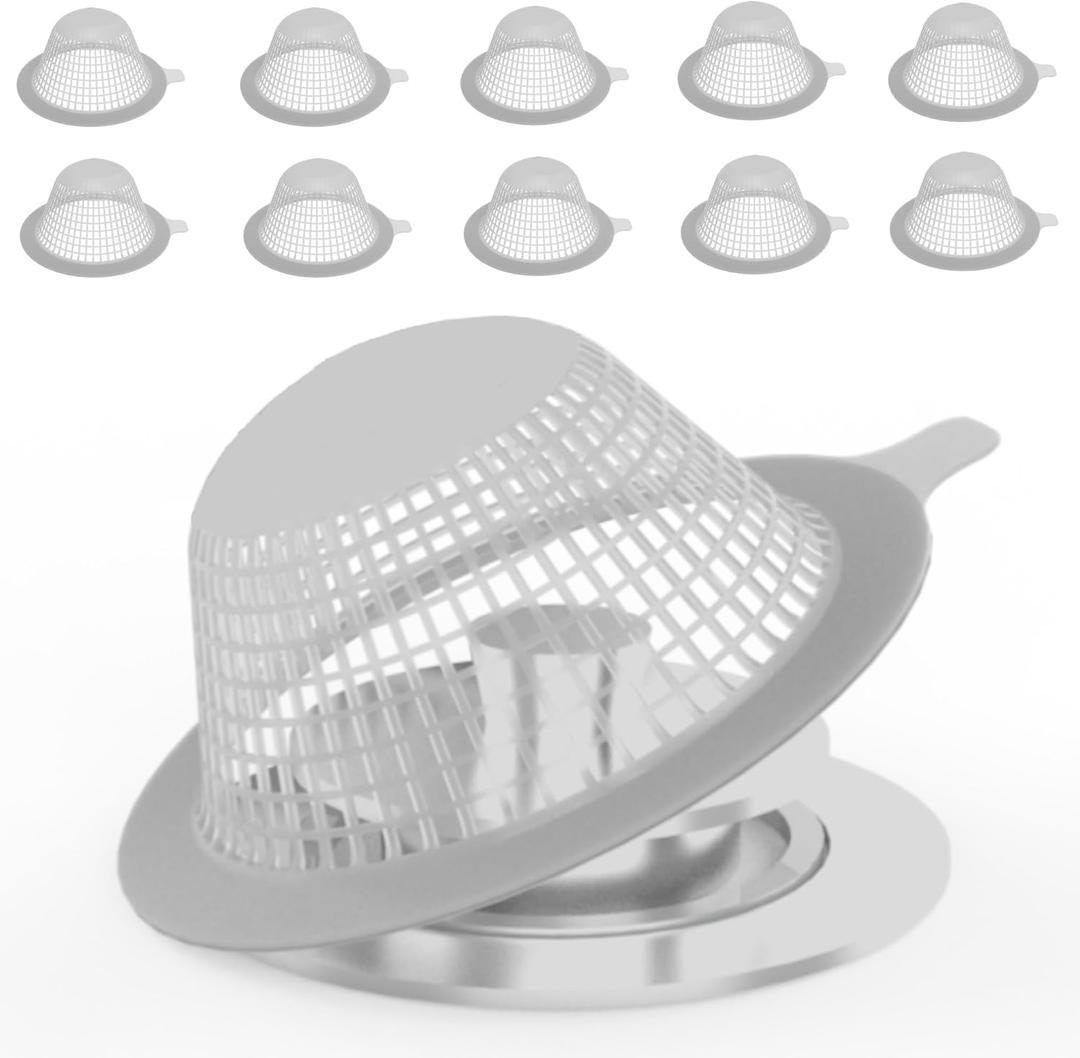 Disposable Drain Hair Catcher 10-Pack, Peel & Stick Drainage Protection, Made from HDPE2 Recyclable Plastic, No Mess Drain Protector for Pop-Up Tub Drains