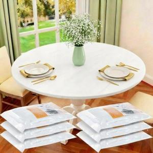 Boao 6 Pcs 72 Inch Round Plastic Fitted Tablecloth with Elastic Edge Design Waterproof Table Cover Plastic Tablecloth Protector for Table(White)
