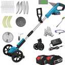 Cordless Weed Wacker Eater Battery Powered Electric Weed Trimmer, with 2Pcs 21V Battery 5 Types Blades Lightweight Grass Trimmer Edger Lawn Tool, Push Wheeled No-String Trimmer for Garden Yard(Missing brush)