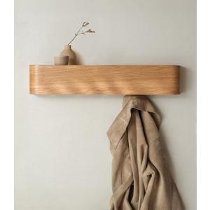 Wall-Mounted Coat Rack 'Toke' - Modern Design Coat Rack with Hidden Wall Hooks - Solid Wood Veneer Panel Coat Hanger - Oak