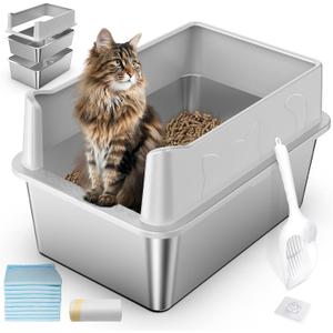 Stainless Steel Sifting Litter Box, 23.6" L x 15.7" W x 13" High Sided Metal Sifting Cat Litter Box for Pine Pellets, Enclosed Sifting Box with Lid, Anti-Leakage, Easy Clean for Big and Multiple Cats Stainless Steel Sifting Litter Box, 23.6" L x 15.7" W x 13" High Sided Metal Sifting Cat Litter Box for Pine Pellets, Enclosed Sifting Box with Lid, Anti-Leakage, Easy Clean for Big and Multiple Cats