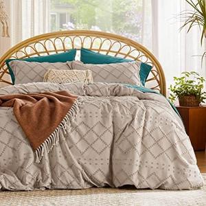 Bedsure Boho Duvet Cover King Size - Boho Bedding, Tufted King Duvet Cover for All Seasons, 3 Pieces Embroidery Shabby Chic Home Bedding,Comforter Not Included (Khaki, 104" x 90")