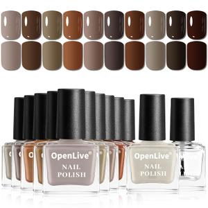12Pcs Brown Nail Polish Set with Base and Top Coat Chocolate Brown Moche Fingernail Polish Quick Dry Regular Finger Nail Polish Pack for Women Gift Holiday 5ML