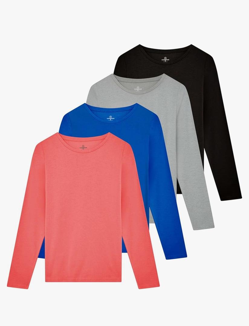 Real Essentials 4 Pack: Women's Cotton Classic-Fit Long-Sleeve Crewneck T-Shirt XL