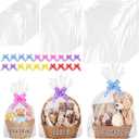 woric 20 Pcs Large Cellophane Bags 3 Sizes 30x40 24x30 16x24in Clear Cellophane Wrap for Gift Baskets Plastic Gift Bags with 20 Pull Bows for Graduation Gifts Wrapping Baby Shower Decor
