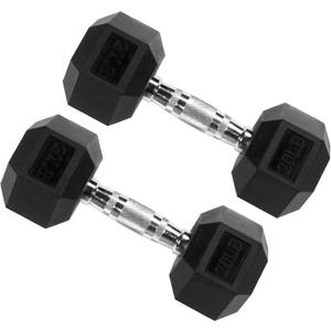 Signature Fitness Premium Rubber Encased Hex Dumbbell, 20-Pound Pair