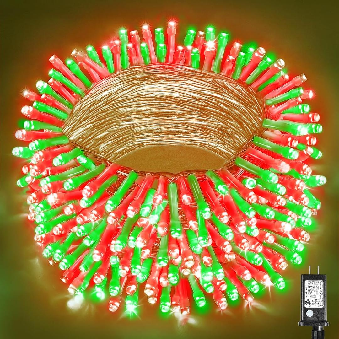 500 LED Christmas Lights Outdoor 165ft Extra Long Christmas String Lights 8 Modes Waterproof Plug in Twinkle Fairy Light for Bedroom Indoor Outside Home Party Decoration, Red&Green