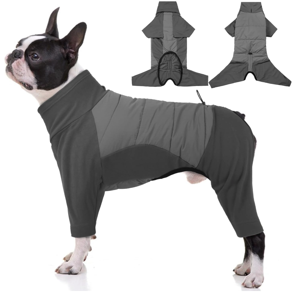 BRKURLEG Full Body Dog Winter Coat Warm Fleece Pullover Pajamas, Four Legs Covered Windproof, Turtleneck Dogs Snowsuit, Pet Cold Weather Clothes, M
