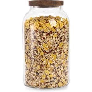Bekith 1 Gallon Glass Jar with Wooden Airtight Lid, Large Food Storage Container/Canisters for Serving Tea, Coffee, Honey, Spice, Cereal, Egg, Kitchen Canister, Clear