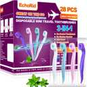 Mini Disposable Toothbrush, Pre-Pasted Toothbrushes with Toothpaste and Toothpick for Travel - Fluoride Free, No Rinsing Needed, Mint Flavor, Fresh Breath Anywhere Anytime - 28 Ct