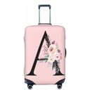 Spandex Travel Luggage Cover Cute Pink Suitcase Protector Bag,Black Letter A With Boho Floral Flowers Leaves Anti-Scratch,Dust-Proof Washable Baggage Covers For Kid Adult,S (For 18-21 Inch Luggage)