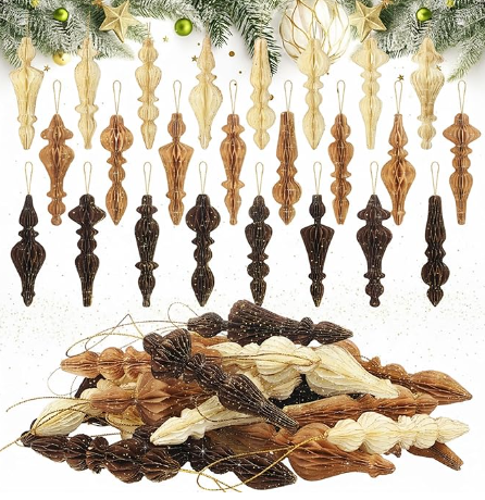Motiskyy 24 Pcs Christmas Paper Honeycomb Ornament 3.9 Inch Neutral Finial Glitter Honeycomb Hanging Decor 3D Colorful Finial Decoration for Xmas Tree Decoration Holiday Party Decor(Boho Color)