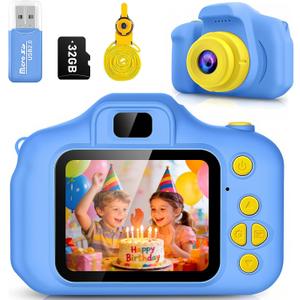 Kids Camera for Boys Age 3-8, Birthday Gift for Boys, Toddler Digital Video Camera for Kids with 32GB SD Card Included, Easy to Use Durable Shockproof Camera Toy for 3 4 5 6 7 8 Year Old (Blue)