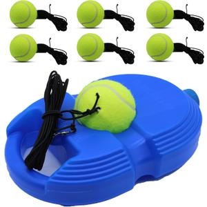 Tennis Trainer Rebound Ball with 6 String Balls, Solo Tennis Training Equipment for Self Tennis PracitceTrainingfor Adults, Kids, Beginners (Blue)