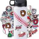 Baseball Water Bottles for Boys 18 oz and 100 PCS Baseball Stickers Sports Insulated Stainless Steel Water Bottle Baseballs Accessories Stuff Gear Gifts For 8-12 12-14 Player