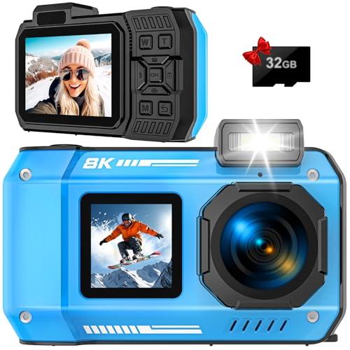 Underwater Camera 8K 70MP Digital Camera 33FT Waterproof Camera with 32GB Card Rugged Dustproof Shockproof