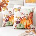 Artscope Fall Decorative Throw Pillow Covers 18x18 Inch Set of 2, Watercolor Pumpkin Fallen Leaves Outdoor Farmhouse Pillow Cases for Home Sofa Couch-Orange