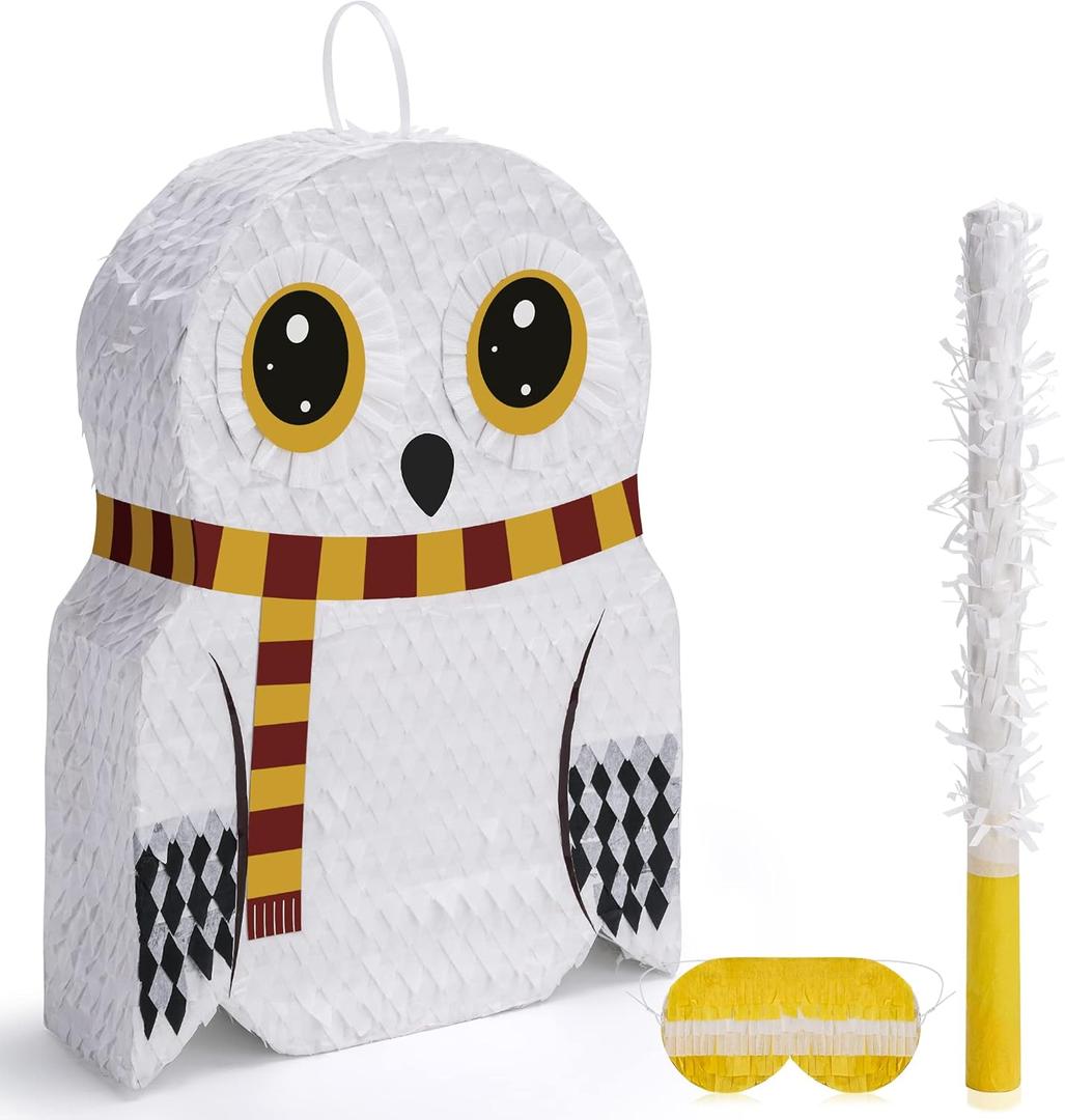 New Small Owl Pinatas Bundle with a Blindfold (16.5 x 13 x 4 Inches), Perfect for Birthday Parties, Forest Animal Theme, Wizard Theme Parties