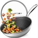 Woks & Stir-fry Pans Nonstick - Hybrid 304 Stainless Steel Wok 10.8" Non Stick Wok Pan with Lid for Induction, Electric, Gas, All Stoves, PFOA Free Cookware, Dishwasher and Oven Safe