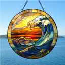 Stained Glass Window Hanging Suncatcher Tree Stained Glass Panel, Decorative Window Sun Catcher for Home,Stained Glass Art Ornament Gifts for Mom, Grandma, Housewarming