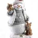 Christmas Snowman Statue, Hand Painted Resin Snowman Sculpture, Winter Christmas Figurines Home Tabletop Decor with Animals Snow Buddies, Xmas Standing Statues for Festive Home Accent (A, 1PCS)