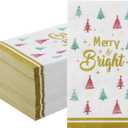 Tamone 100PCS 3-Ply Christmas Napkins - Green and Red Christmas Tree Napkins Disposable Gold - Premium Quality Dinner Napkins Soft and Absorbent