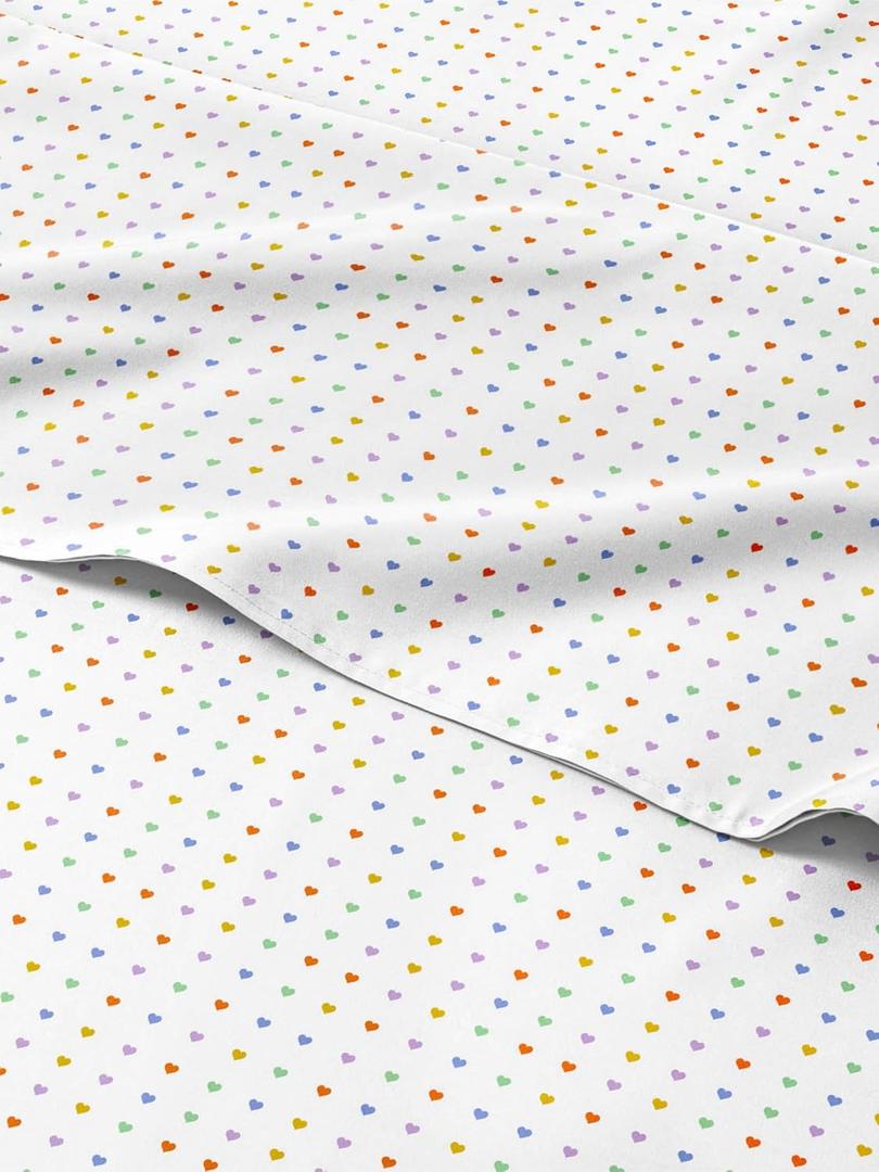 Kids Queen Size Hearts Bed Sheets - 4 Piece Colorful Heart Sheet Set - Soft, Cute & Cozy - Comfy, Breathable & Machine Washable - Easy-Care & Wrinkle Free Bed Set for Boys, Girls, Teens and Toddlers (15 - Multicolor Hearts)
