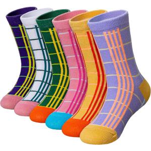 WEVIAS Girls Socks Kids Crew Cotton Cute Striped Socks 6 Pairs