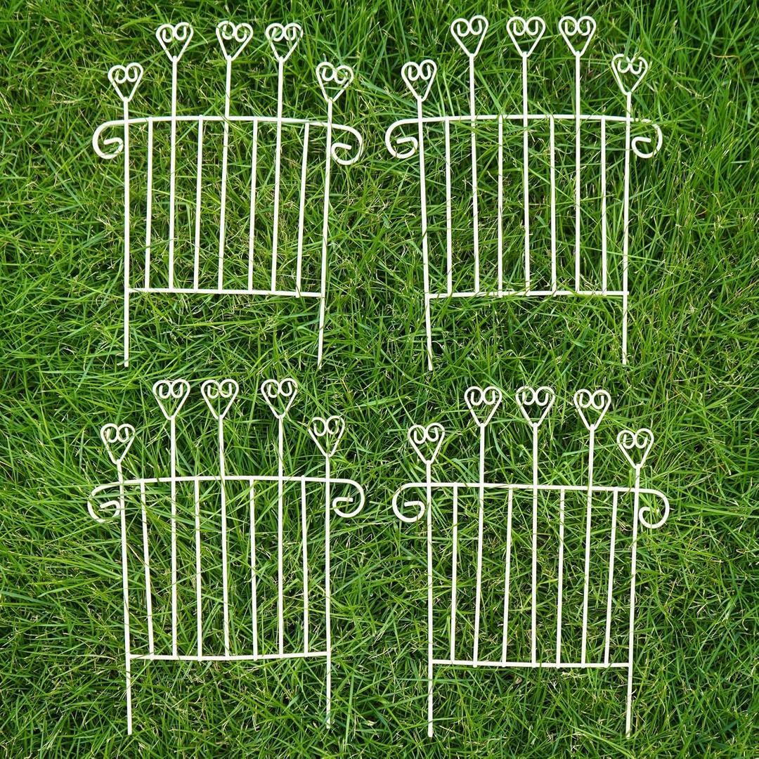 4PCS Mini Garden Stakes for Fairy Garden, Vintage Metal Arch Picks for Planters, Wrought Iron Mini Fence Style Ornaments, Potted Plants & Miniature Decor (Heart Arch Fence)