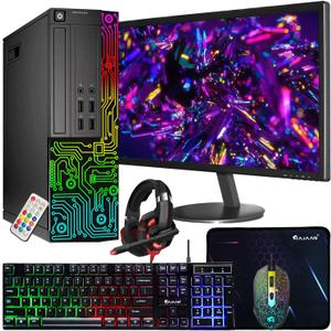 Dell OptiPlex Desktop RGB Computer PC, Intel Core i7 Processor, 16GB RAM, 512GB SSD, 24 Inch HDMI Monitor, RGB Keyboard Mouse and Headset, WiFi, Windows 11 Pro 