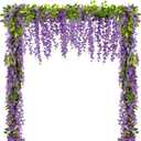 4Pcs Wisteria Artificial Flower Garland 6.9Ft Purple Wisteria Vine Silk Hanging Flowers Fake Rattan Floral Decor for Garden Outdoor Ceremony Wedding Arch Party Backdrop, Total 27.6Ft, Purple
