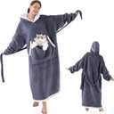 Wearable Blanket Hoodie with Cat Pouch, Gifts for Women Mom Girlfriend Pet Lovers, Extra Soft Sherpa Fleece & Cozy Flannel Blanket Sweatshirt, Gray Purple (Standard)