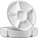 Plasticpro 6 Sectional Round Plastic Serving Tray/Platters White & Silver Pack of 2