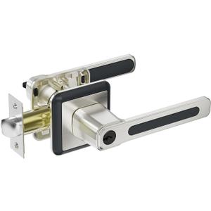 BAOLONG Door Handle Locking Lever with Modern Contemporary Square Design,Front Door Lock Entry Lever with Lock for Exterior or Interior Door Satin Nickel Keyed Lock.