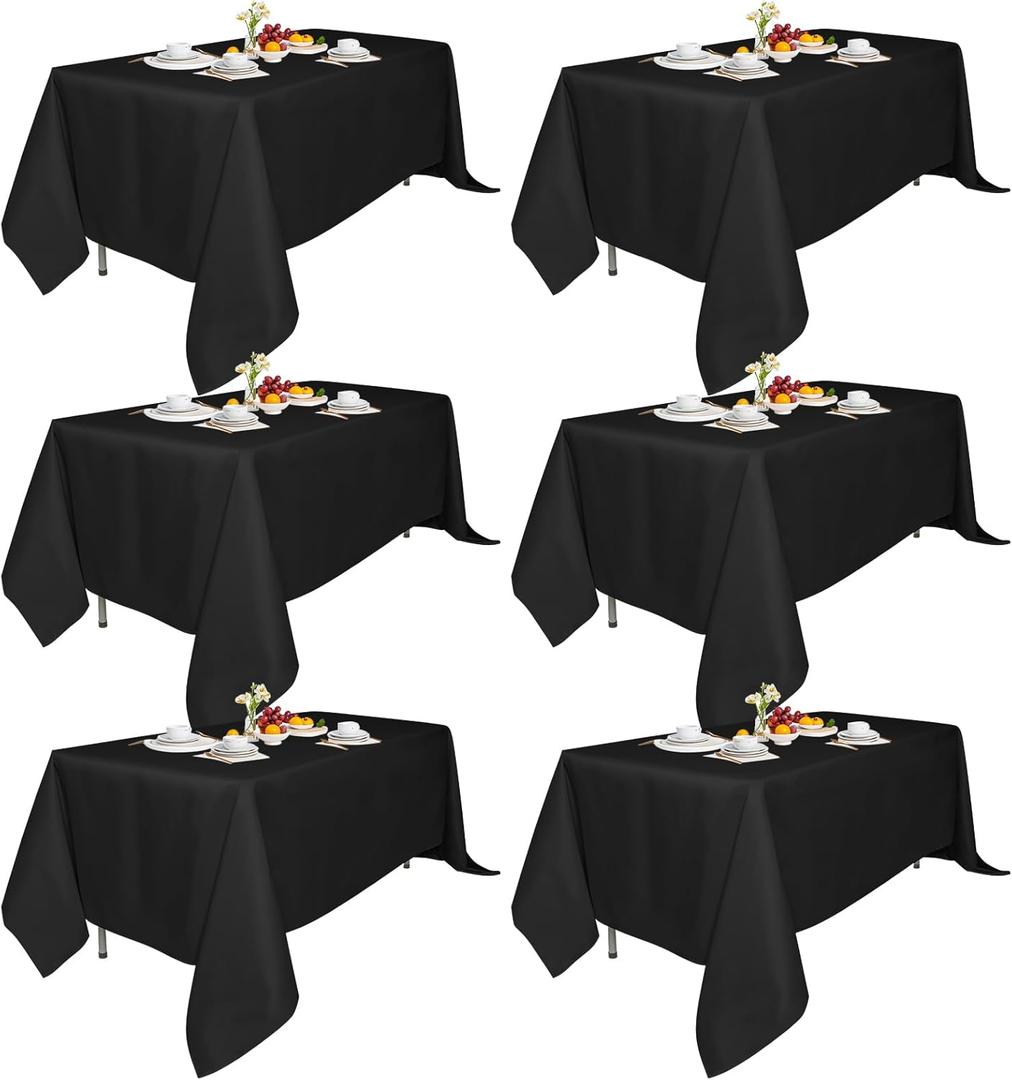 6 Pack 70x120-Inch Rect Black Tablecloths-Reusable Polyester Table Covers  Protect from Spills (Not Waterproof)  for Weddings, Banquets, Parties  Ships Folded, Wrinkles Likely, Steam Before Use