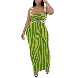 Two Piece Outfits Sexy Skirt Sets Bandeau Jumpsuits for Women Plus Size Outfits for Women Green Striped S