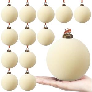12 Pcs Velvet Christmas Ball Ornaments - 4 Inch Cream White Flocked Christmas Tree Balls Decorative Hanging Ornaments for Xmas Tree, Wreath, Garland or Wedding Holiday Party Decoration