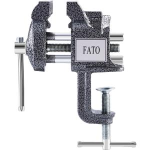 FATO 3 Inch Table Vise with 360 Swivel Base, Heavy Duty Clamp-On Bench Vise, Portable Tabletop Vise for Workbench Woodworking, Metalworking, Drilling, Cutting, Repair DIY Garage Tool