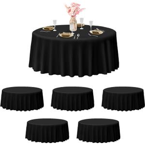 EMART Round Tablecloth Black (6 Pack) 120 inch Circular Polyester Table Cover for Wedding Decor, Birthday Party, Banquet and Formal Events