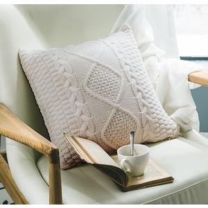Decorative Knitted Throw Pillow Covers Double-Cable Sweater Square Warm Cushion Cover for Sofa Bedroom Home Accent Decor