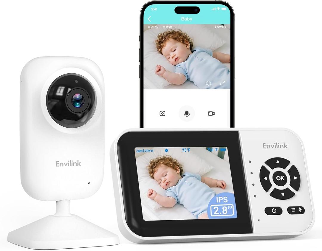 Baby Monitor with Camera and Audio, Video Baby Monitor WiFi Night Vision, 2.8" LCD Screen Baby Camera VOX Mode Alarm and 1200ft Long Range (White)