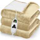 Greenoak Heated Blanket Electric Throw 50"X60", Heating Blanket with 10 Heat Levels 8 Hours Auto-Off, Fleece Soft Blanket, Birthday Gifts for Grandma Seniors, Beige