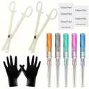 Piercing Kit - 14PCS Includeds 5PCS Mixed 14G 16G 18G 20G 22G Catheter Piercing 2PCS Piercing Clamps 5Pcs Clean Tools 2 Gloves Belly Ear Nose Piercing Kit Piercing Supplies (Red, Grey, Green, Pink, Blue)