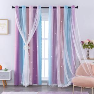 XiDi Curtains for Bedroom Decor, Rainbow Pink Purple/52/90