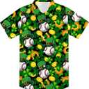 UNICOMIDEA Kids St Patricks Day Shirt Green Shamrock Plaid Shirts Short Sleeve for 11-12 Years Boys Button Summer Tops Party Holiday