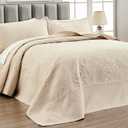Qucover Oversized King Bedspreads 128x120, Soft Microfiber Ultrasonic Quilting Paisley Pattern California King Quilt Sets Oversized, 3 Piece Oversized Coverlet Bedding, Beige
