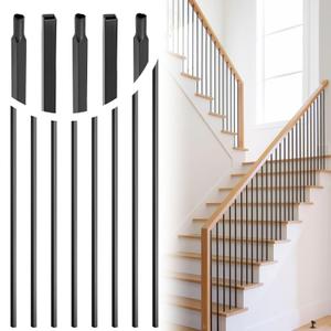 50 Pack 44'' Wrought Iron Baluster, Hollow Straight Bar Metal Baluster for Decks, Iron Balusters for Staircase Interior Decorative Stair Deck Railing 1/2-inch Satin Black Deck Spindles