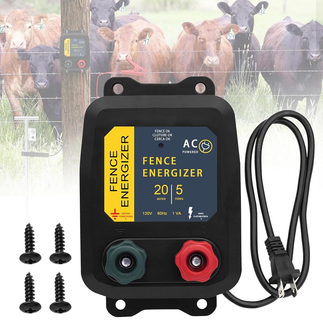 Electric Fence Charger, 5 Mile Plug in Electric Fence Energizer, for Preventing to Prevent Bears, Raccoons, Skunks Intruding