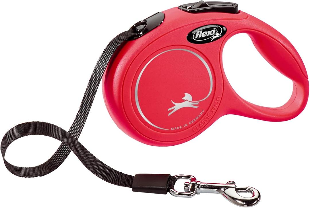 FLEXI New Classic Tape Retractable Dog Leash for Extra Small Dogs Upto 26 lbs.  10 ft., Red | Tangle Free Pet Walking Leash with One-Handed Brake, Pause, Lock|German Quality Product
