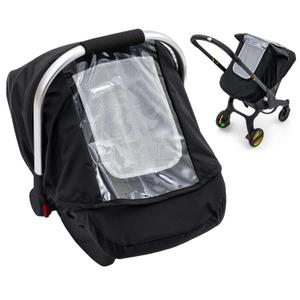 Waterproof Baby Car Seat Cover, Car Seat Rain Cover with Clear Window & Breathable Mesh, Universal Baby Carrier Cover with Support Rod to Prevent Collapse, Lightweight Weather Shield with Storage Bag (Black)